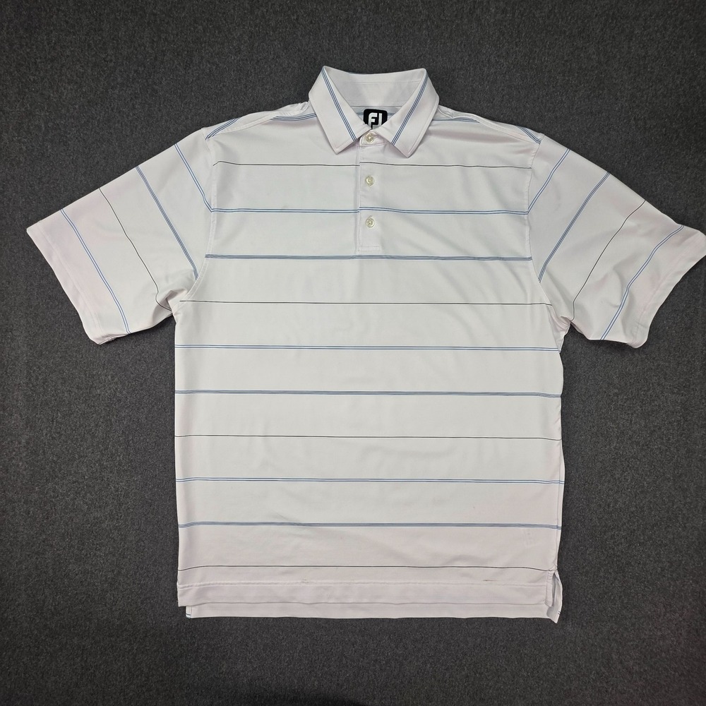 Footjoy‎ Golf Polo Men's Size XL White Blue Stripe Performance Short Sleeve